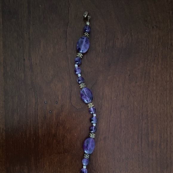 Vintage Purple Glass Beaded Bracelet w/ Gold & Silvertone Accents | 8" Magnetic - Picture 2 of 4